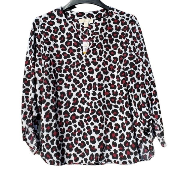 NWT Michael Kors Burgundy Leopard Print Women's Blouse - Picture 1 of 16